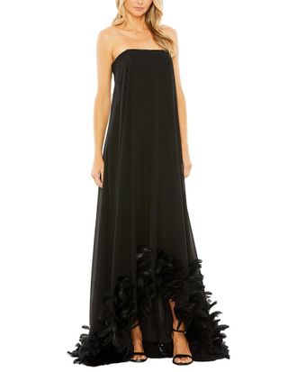 Mac Duggal Strapless Flare Feather Hem Gown
