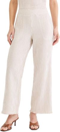 Nic+Zoe Pinstripe Cotton Blend Gauze Wide Leg Pants in Neutral Multi at Nordstrom, Size 10P