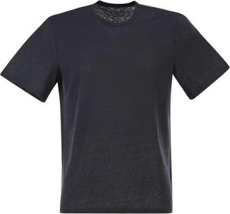 Majestic Filatures Zachte Korte Mouw Ronde Hals T-shirt - Heren - T-shirts - Blauw - M - Tweed - Tops