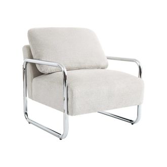 Sweeek Sill&oacute;n vintage de tela chenilla con estructura cromada, blanco roto