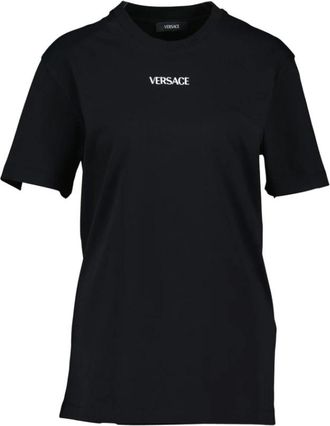 Versace T-Shirts, male, Black, Size: M Writing Embroidery T-Shirt