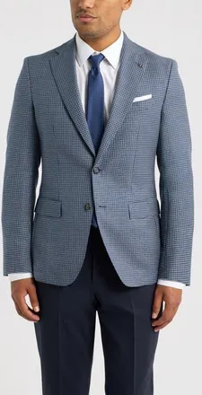BOSS Hutson Slim Fit Dark Blue Microcheck Virgin Wool Sport Coat at Nordstrom, Size 36