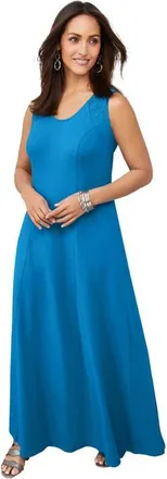 Jessica London Stretch Cotton Crochet-Back Maxi Dress in Pool Blue at Nordstrom, Size 20