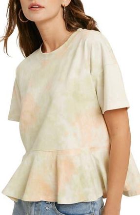 Wishlist Tie Dye Short Sleeve Peplum Top in Lime/Coral at Nordstrom Rack, Size Medium