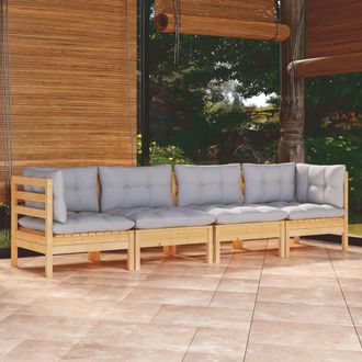 vidaXL 4 Pcs Garden Lounge Set + Grey Pin Solid Pin