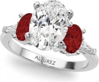 Allurez Oval Lab Grown Diamond & Garnet Engagement Ring in Platinum (4.18ct)