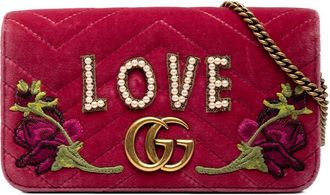 Gucci Pre-owned Gucci Mini GG Marmont Embroidered Matelasse Velvet Love Wallet On Chain Ladies 7Z5575HUJFAZQX7D