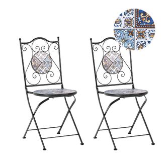Beliani Conjunto De 2 Sillas De Exterior De Metal De Estilo Vintage Motivo Mosaico Plegable Estructura De Hierro Negro Civita