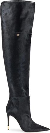 Elisabetta Franchi Schoenen, Dames, Zwart, 37 EU, Leer, Kniehoge Laarzen van Koeienhuid