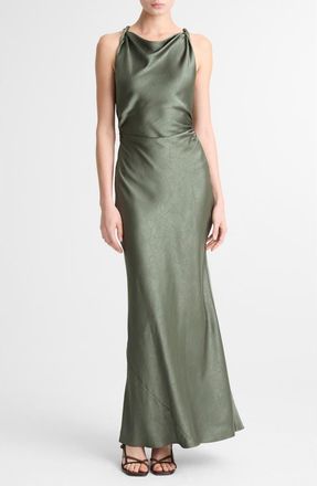 Vince Twist Strap Textured Satin Maxi Dress in Pine Grove at Nordstrom, Size 12