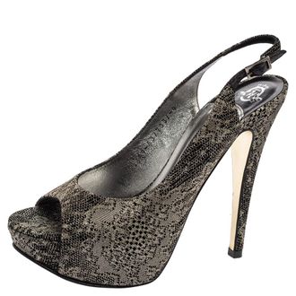 Gina Metallic Bronze Lurex Fabric Platform Slingback Pumps
