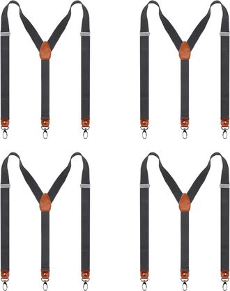Alizeal Mens 2.5cm Y Shape Braces Adult Adjustable 3-hook Suspender 4 Pcs Set, 082-Gray-01