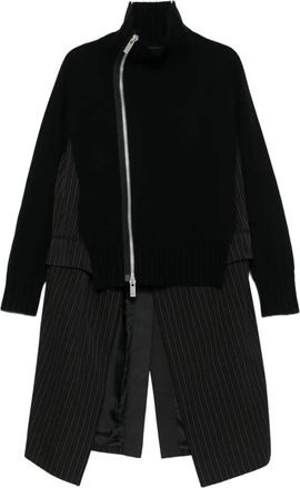 sacai Stripe Doeskin X Wool Knit Coat Dress