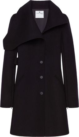Courr&egrave;ges Asymmetric Collar Tailored Black Coat With Concealed Buttons