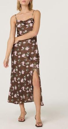 ASTR the Label Cowl Neck Slipdress in Brown Pink Floral at Nordstrom Rack, Size X-Small