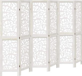 vidaXL Biombo Separador De 6 Paneles Madera Maciza Paulownia Blanco Vidaxl
