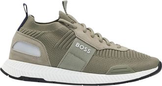 HUGO BOSS Heren Titanium Suede Paneel Hardlooptrainers (Donkergroen)