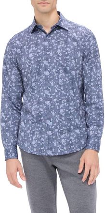 Bugatchi Jimmy OoohCotton Spatter Plaid Button-Up Shirt in Navy at Nordstrom, Size Xxx-Large