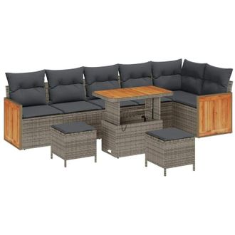 vidaXL Garden Sofa Set with Cushion 11 pcs Grey Poly Rattan vidaXL