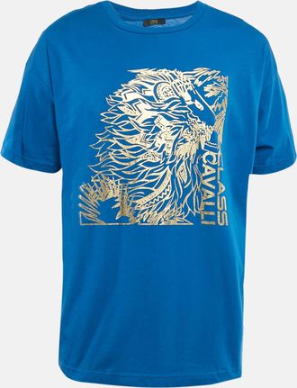 Roberto Cavalli Blue Lion Print Jersey T-Shirt
