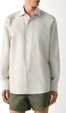 Ermenegildo Zegna Silk Shirt in Pine Green/white at Nordstrom, Size X-Large