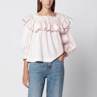 Chlo&eacute; Pink cotton ruffle blouse