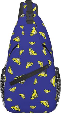 Generic Sling Bag For Men Women Cartoon Yellow Car Pattern Crossbody Bags Lightweight Durable Travel Bag, For Walking, Hiking, Cycling