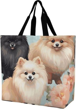 Generic Pomeranians Pattern Tote Bag Lightweight Shopping Bag Waterproof Grocery Bags For College Picnic Work