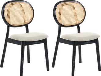 Beliani Conjunto De 2 Sillas De Comedor Respaldo Ovalado Apizadas Con Trenza Vienesa Japandi Negro/beige Gaviota