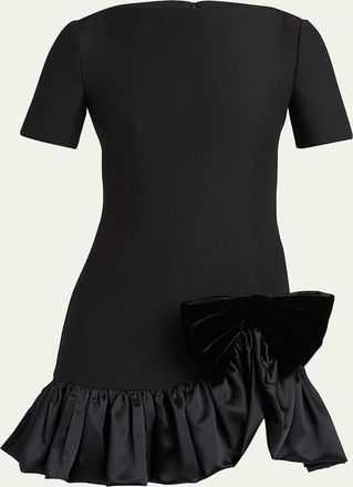 Valentino Garavani Velvet Bow Ruffle Short-Sleeve Mini Dress