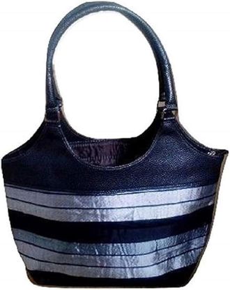 Generic Designer Leather Tote Bags for Women, Shoulder Bag, Striped, Cotton Blend, Large, 20 Liters, Lightweight, Hobo Style (Black)