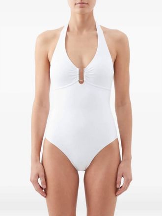Melissa Odabash Tampa Zig Zag Halter One-Piece Swimsuit In White