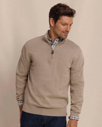 Southern Tide Whitehaven Quarter Zip Sweater In Heather Sandstone Khaki