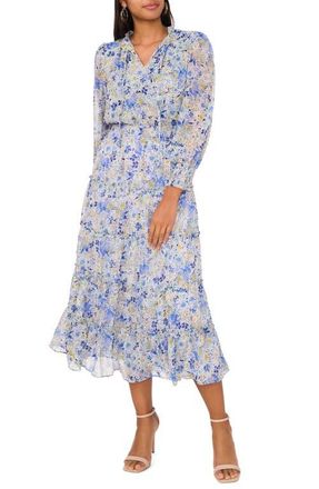 Chaus Floral Print Metallic Smocked Long Sleeve Maxi Dress in Ivory/multi at Nordstrom, Size X-Large