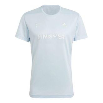 adidas Gzm Finisher Tm Marathon Running Sports Splicing Breathable Round Neck Short Sleeve Light Blue GV1323