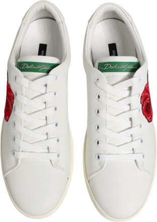 Dolce & Gabbana Womens White Leather Rose Embroidery Low-Top Shoes Calf