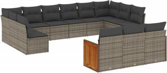 vidaXL Set Sof&aacute;s De Jard&iacute;n Con Cojines 13 Piezas Rat&aacute;n Sint&eacute;tico Gris Vidaxl