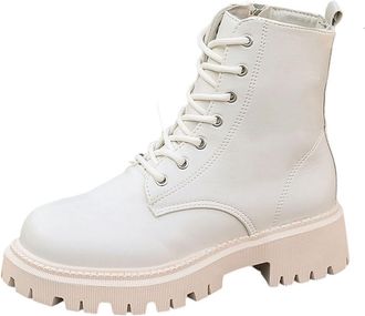 Generic Ankle Boots For Women, Walking Boots Womens, Fashion Solid Color Lace Up Waterproof Booties Autumn Winter Casual Non-Slip Sole Platform Booties