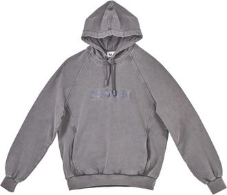 Sunnei Grijze Dubbele Hoodie met Logo Borduurwerk - Heren - Hoodies - Grijs - M - Hoodies & sweatvesten
