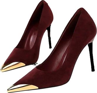 Generic Women Pointed Toe High Heel Pumps Spring Elegant Metal Detail Banquet Dress Shoes Red