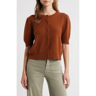 Frame Denim The Cashmere Pointelle Puff Sleeve Cardigan in Chestnut at Nordstrom Rack, Size X-Large