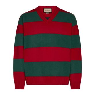 Gucci V-neck Knitwear, male, Multicolor, Size: M Striped Wool V-Neck Sweater
