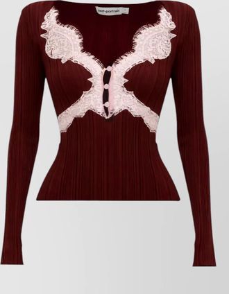 Self Portrait lace trim knitted top
