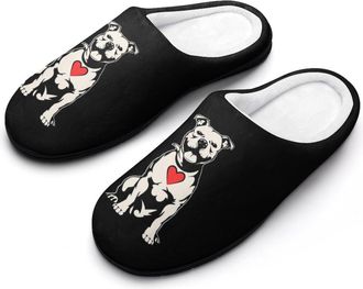 Generic Pitbull Dog with Heart Mens Slippers Comfortable And Non-slip Cotton Slipper Shoe for House