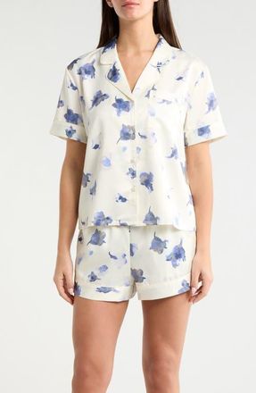 Nordstrom Satin Short Pajamas in Purple Watercolor Blossom at Nordstrom, Size X-Large