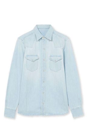 Fortela Texj Texan Bleach Wash Denim Shirt in Pale Blue at Nordstrom, Size Xx-Large Eu