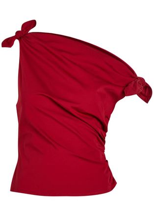 Staud Bellaria Ruched Stretch-cotton top - Red - 10 (UK14 / L)