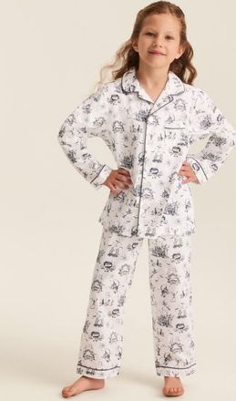 Petite Plume Kids 2-Piece Twill Pajama Set in White at Nordstrom, Size 18M