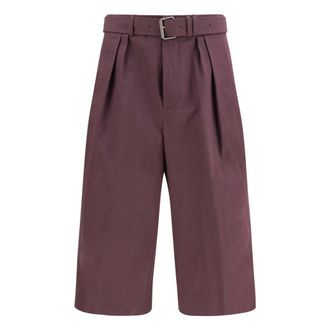 Dries Van Noten Geknoopte Katoenen Popeline Shorts - Heren - Korte broeken - Paars - Maat: M Katoen