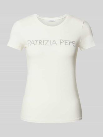 Patrizia Pepe Patrizia Pepe T-Shirt mit Label-Strasssteinbesatz in Weiss, Größe 36